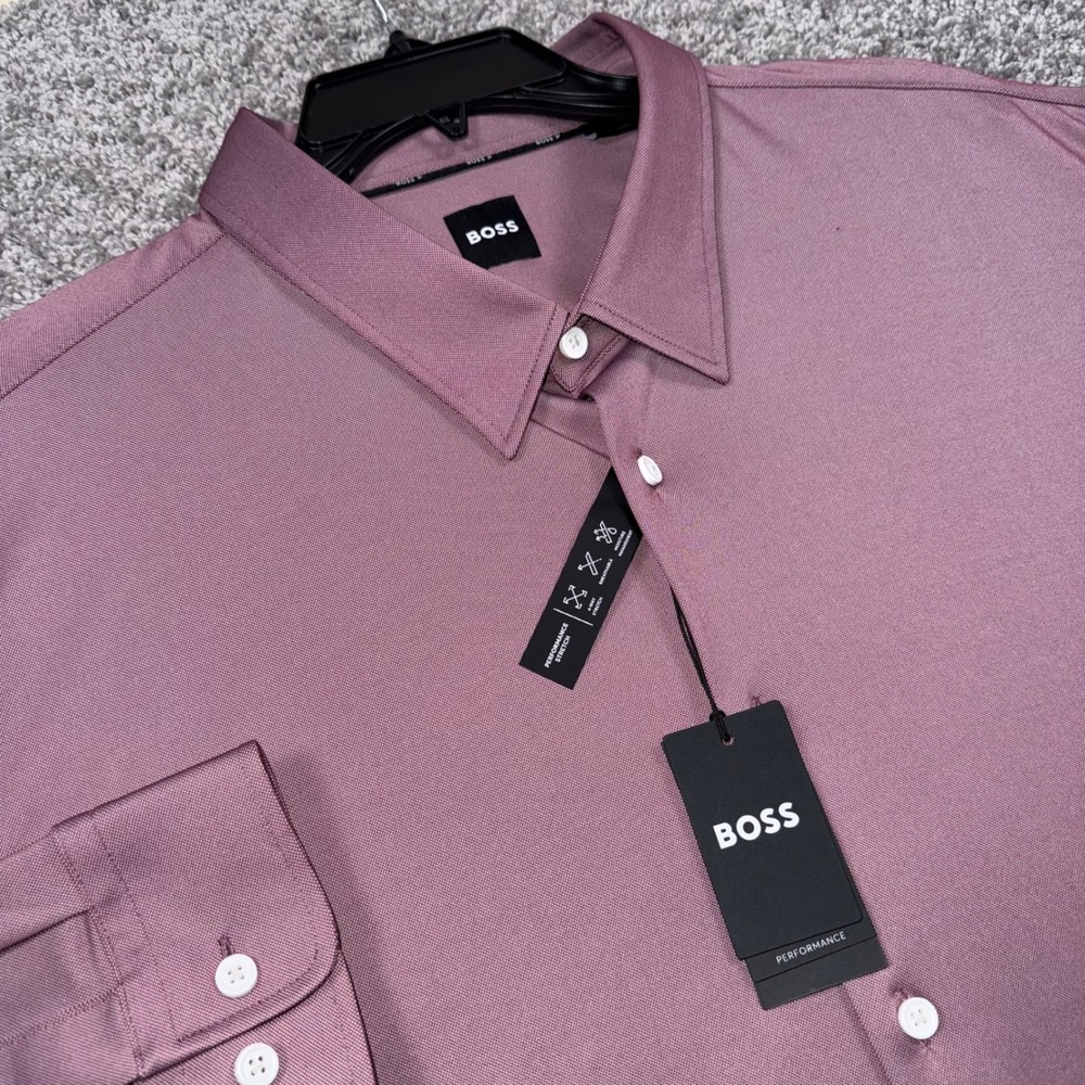 BOSS Roan Kent Performance Dress Shirt Mens 4-Way Stretch Dark Pink Sz 3XL NEW